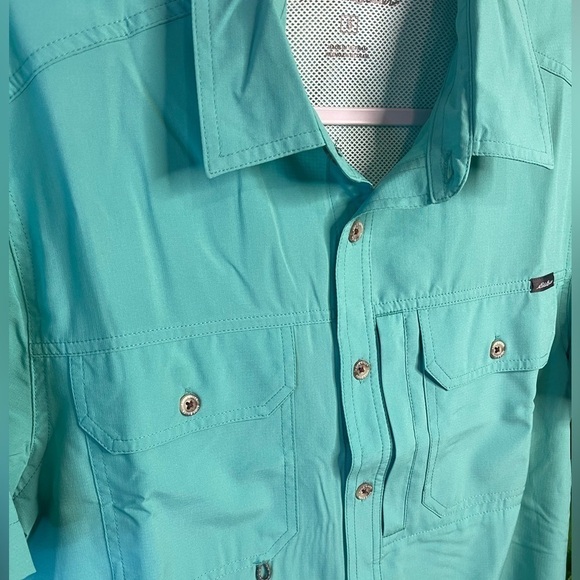 NWT Eddie Bauer Men's Woven Tech Shirt Starling Turquoise Size Small Button Up - Picture 3 of 14
